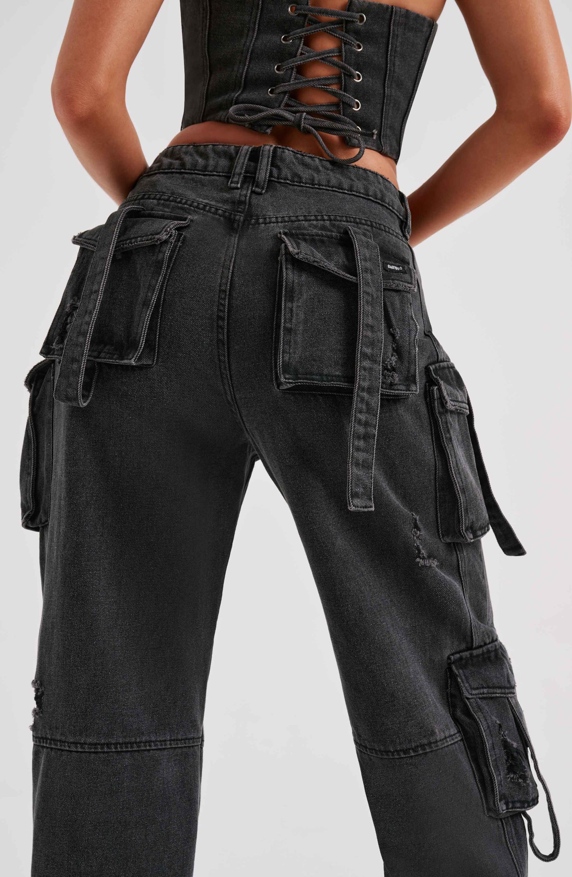 Siyah Cargo Jean Pantolon Niebbla