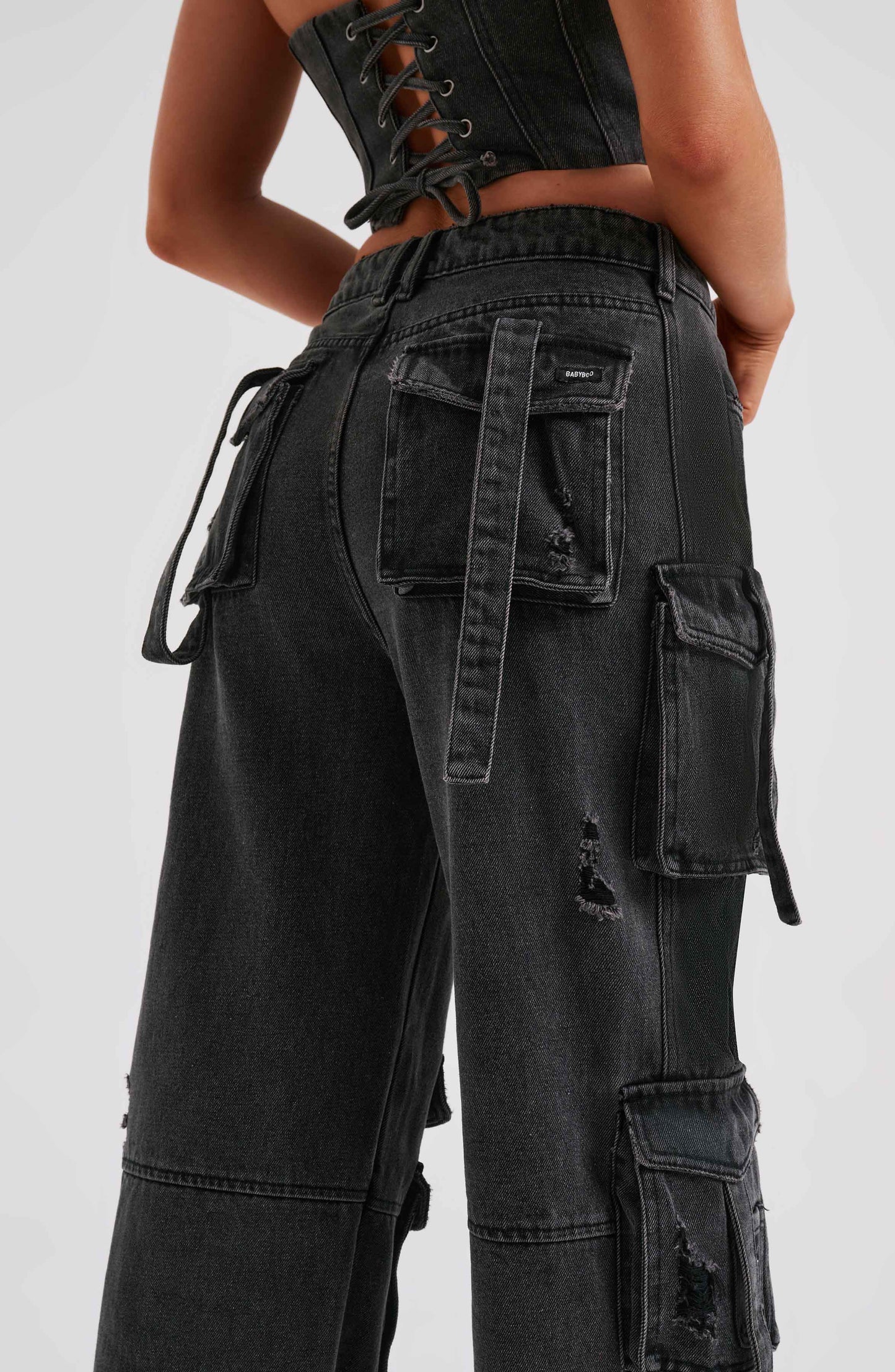 Siyah Cargo Jean Pantolon Niebbla