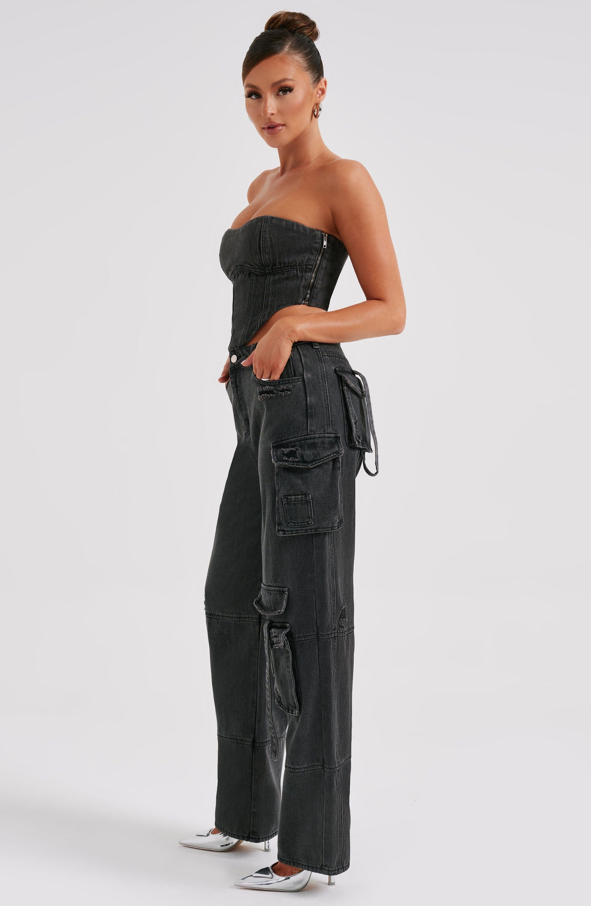 Siyah Cargo Jean Pantolon Niebbla