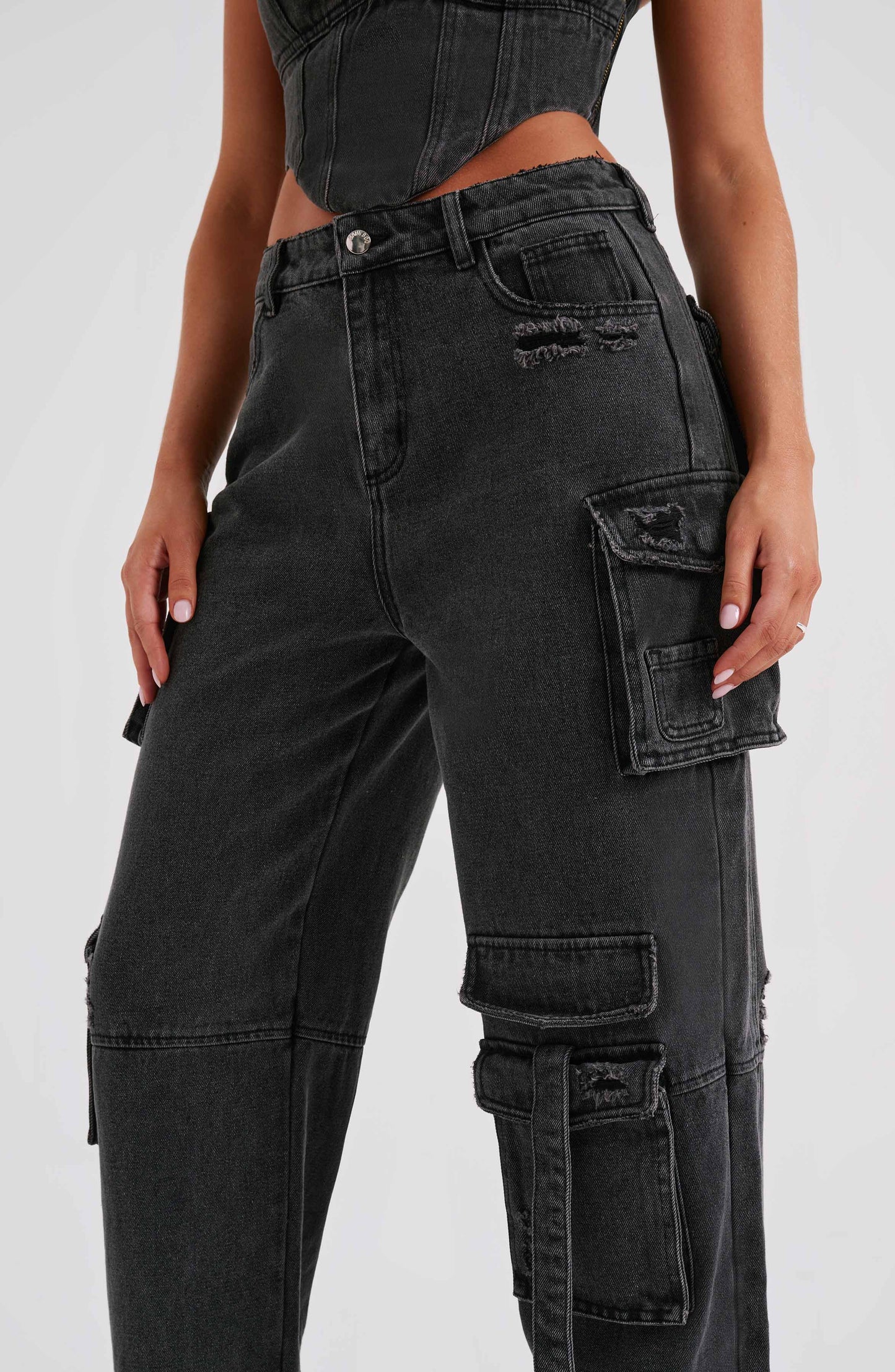 Siyah Cargo Jean Pantolon Niebbla