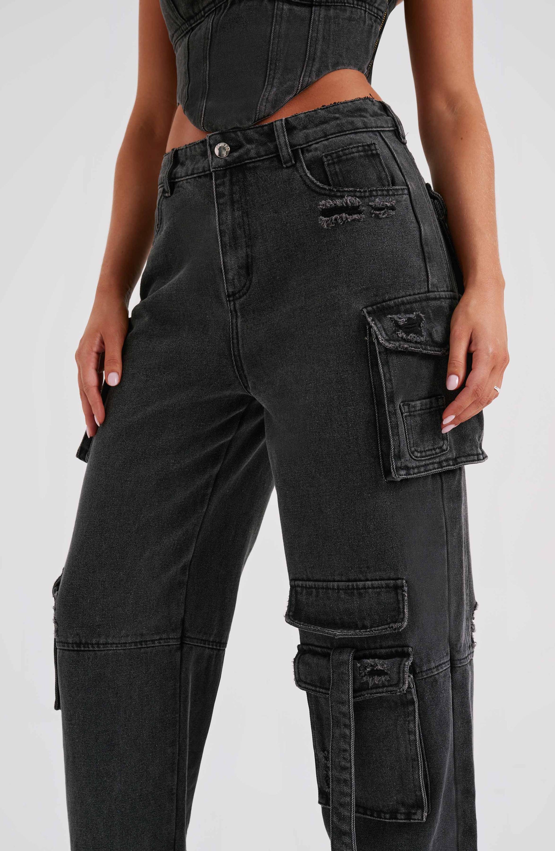 Siyah Cargo Jean Pantolon Niebbla