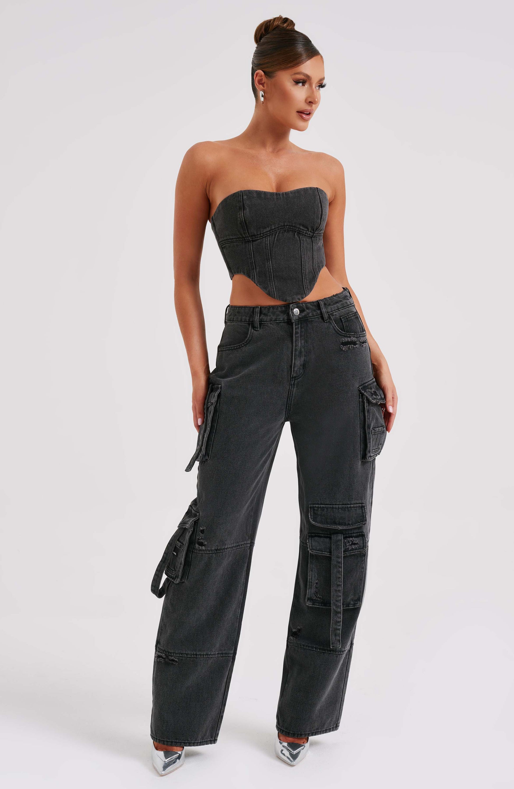 Siyah Cargo Jean Pantolon Niebbla