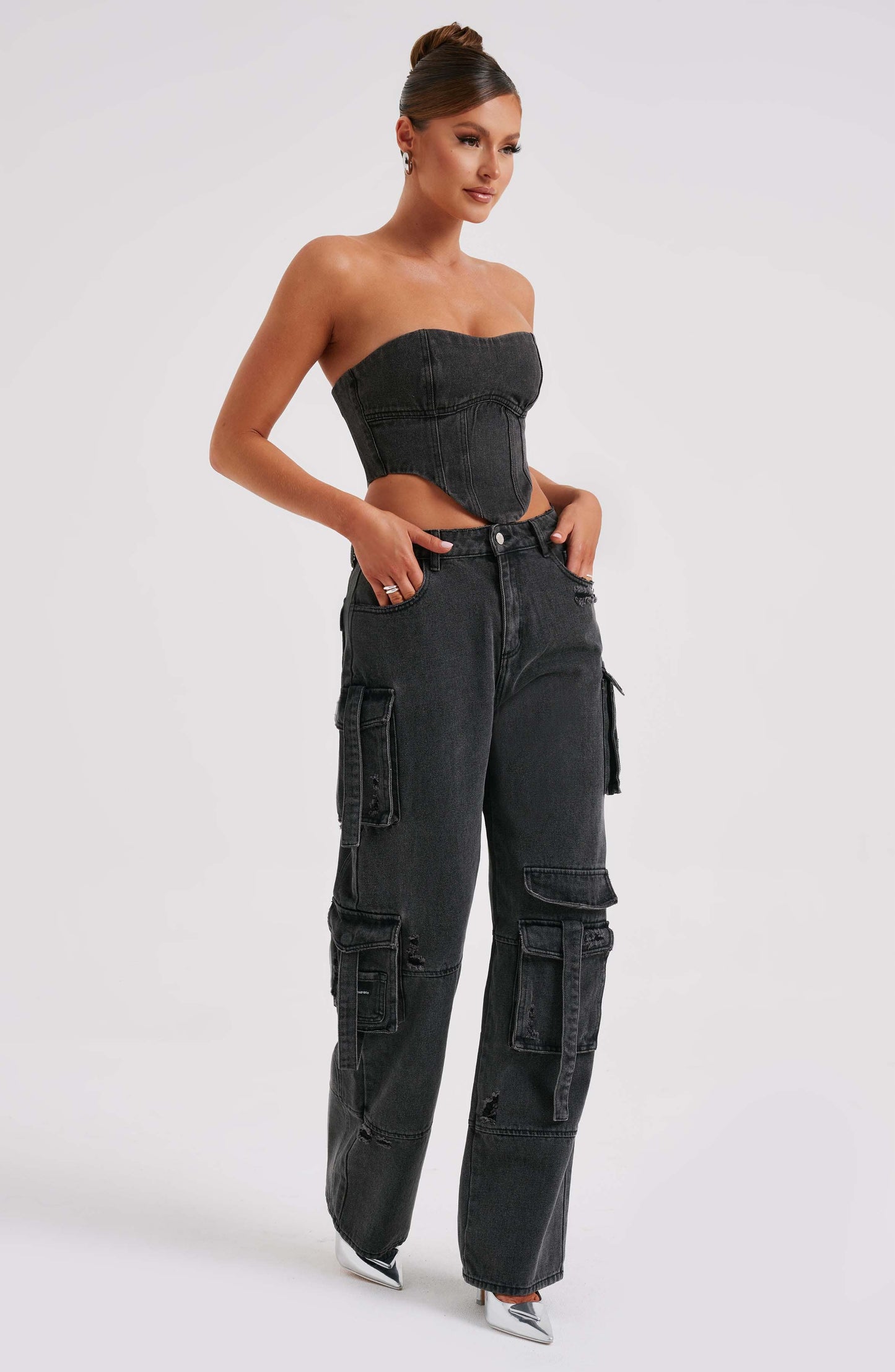 Siyah Cargo Jean Pantolon Niebbla