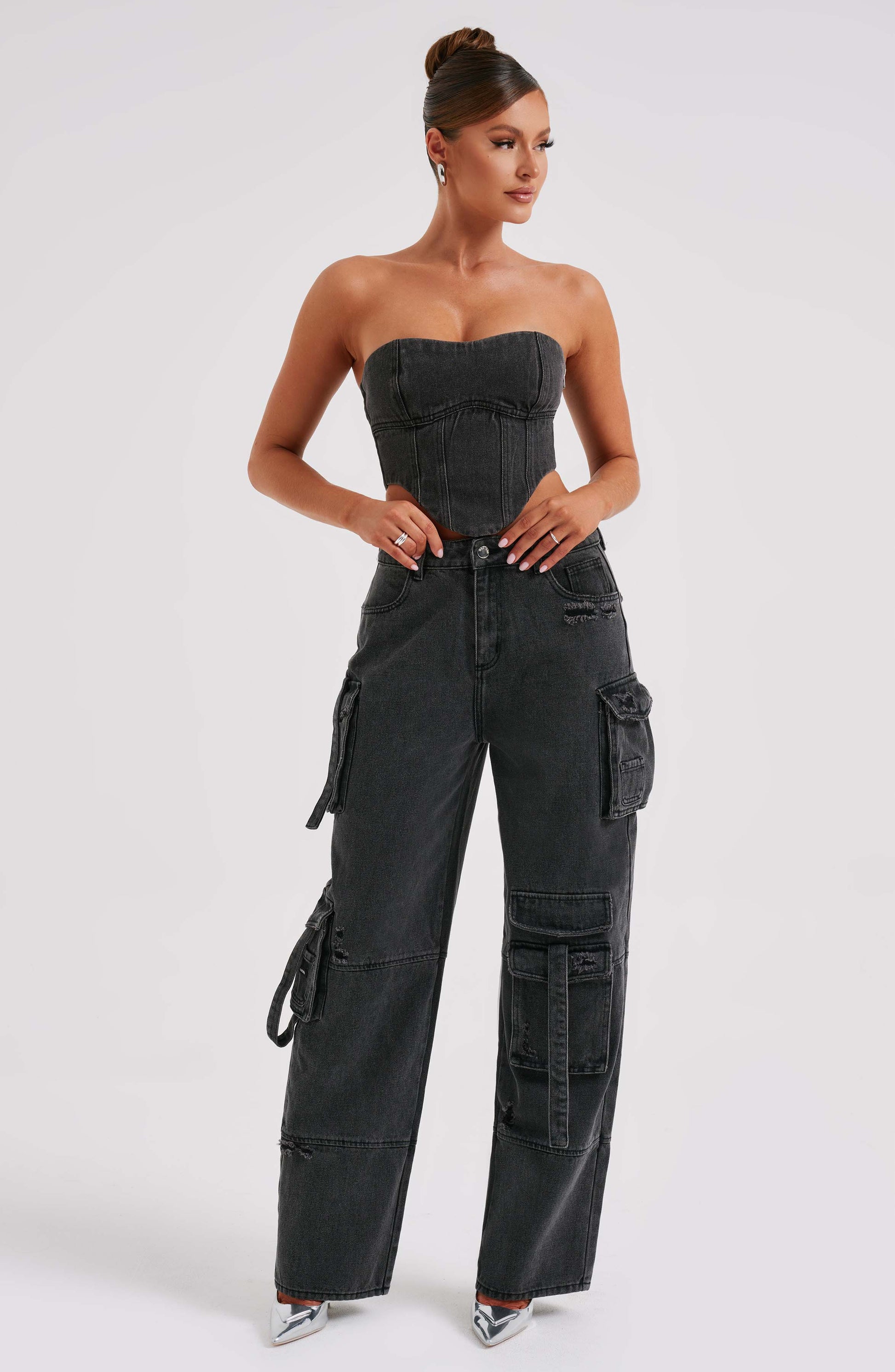 Siyah Cargo Jean Pantolon Niebbla