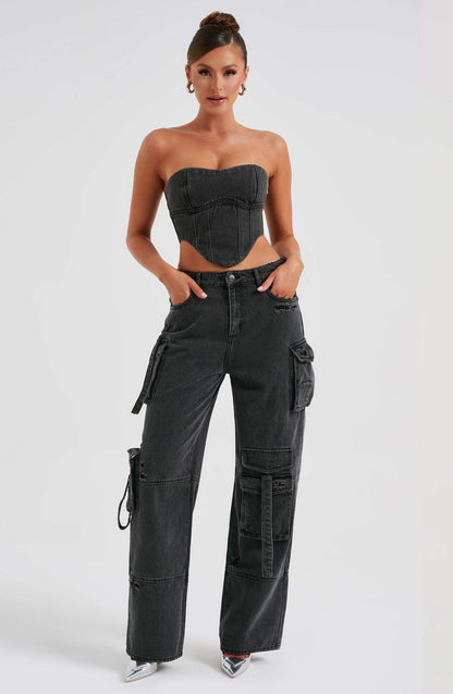 Siyah Cargo Jean Pantolon Niebbla