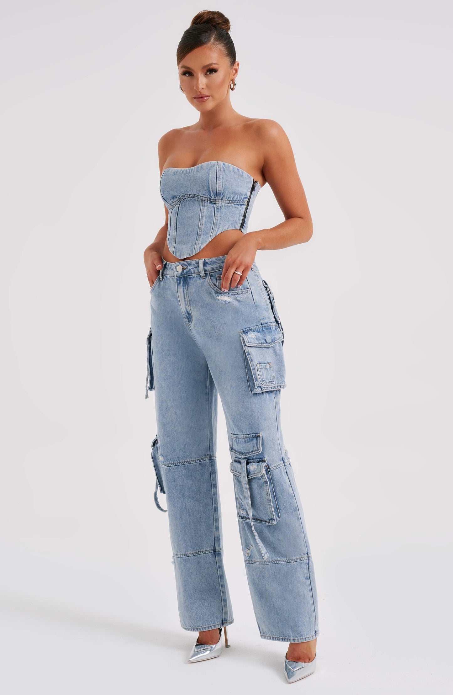 Cepli Bağcıklı Denim Kargo Pantolon Niebbla