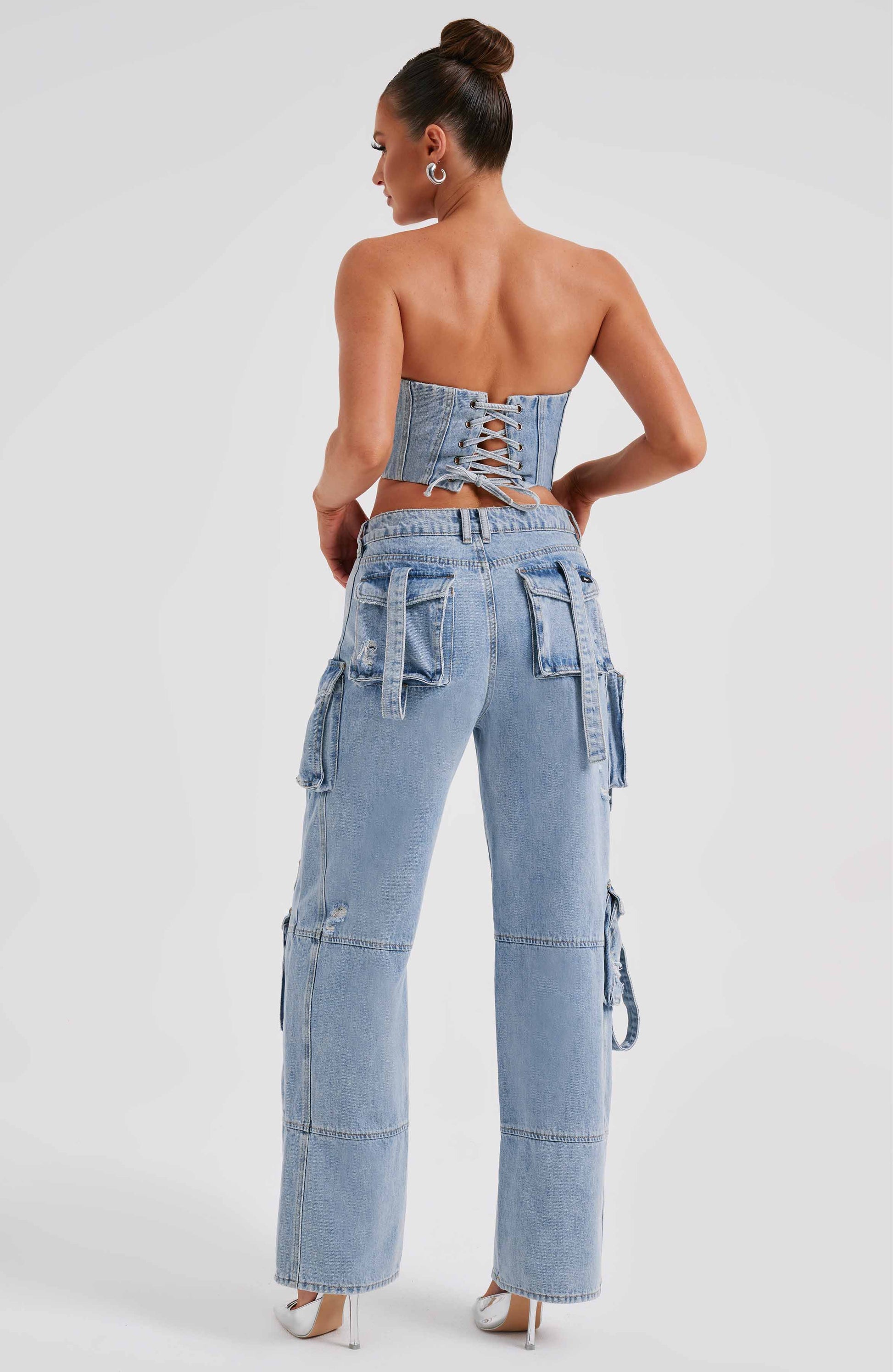 Cepli Bağcıklı Denim Kargo Pantolon Niebbla