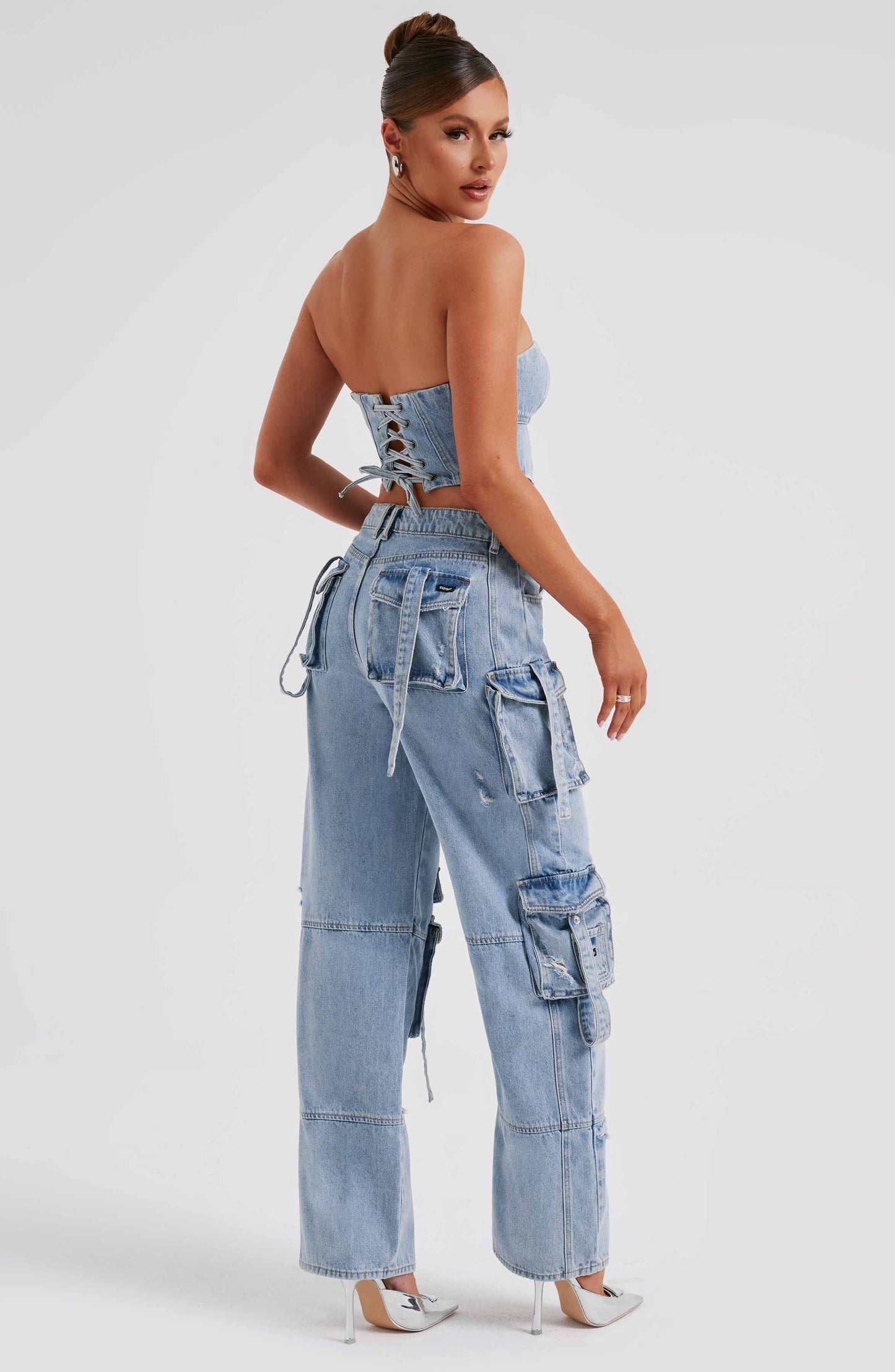 Cepli Bağcıklı Denim Kargo Pantolon Niebbla