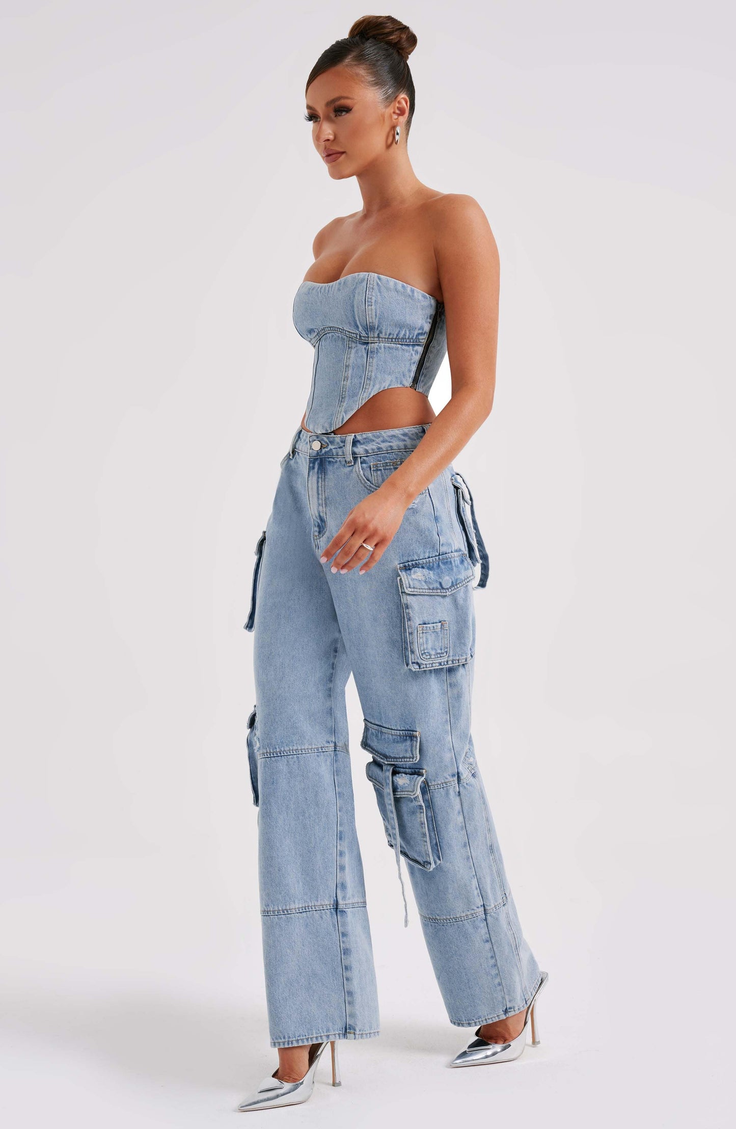 Cepli Bağcıklı Denim Kargo Pantolon Niebbla