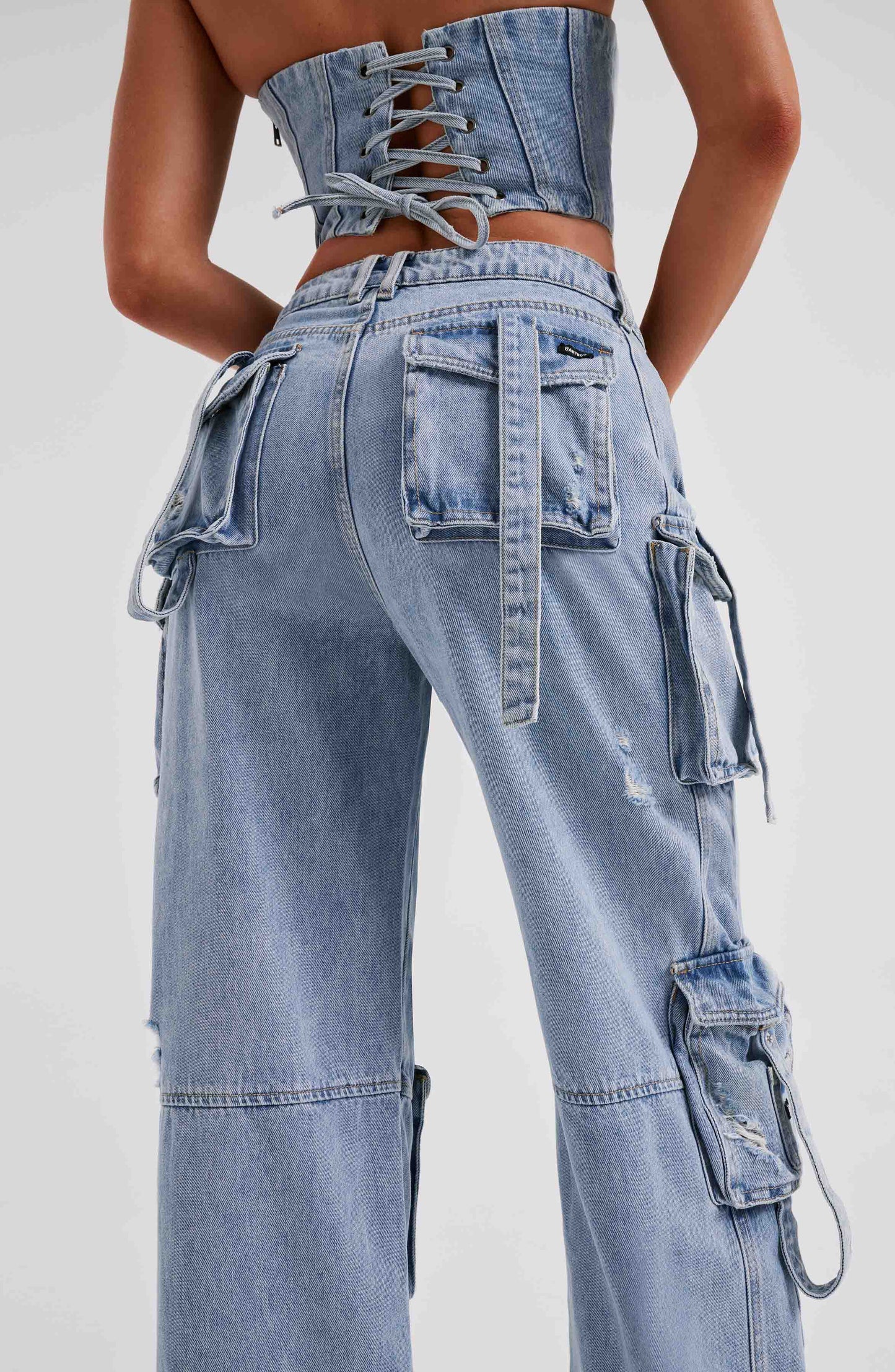 Cepli Bağcıklı Denim Kargo Pantolon Niebbla
