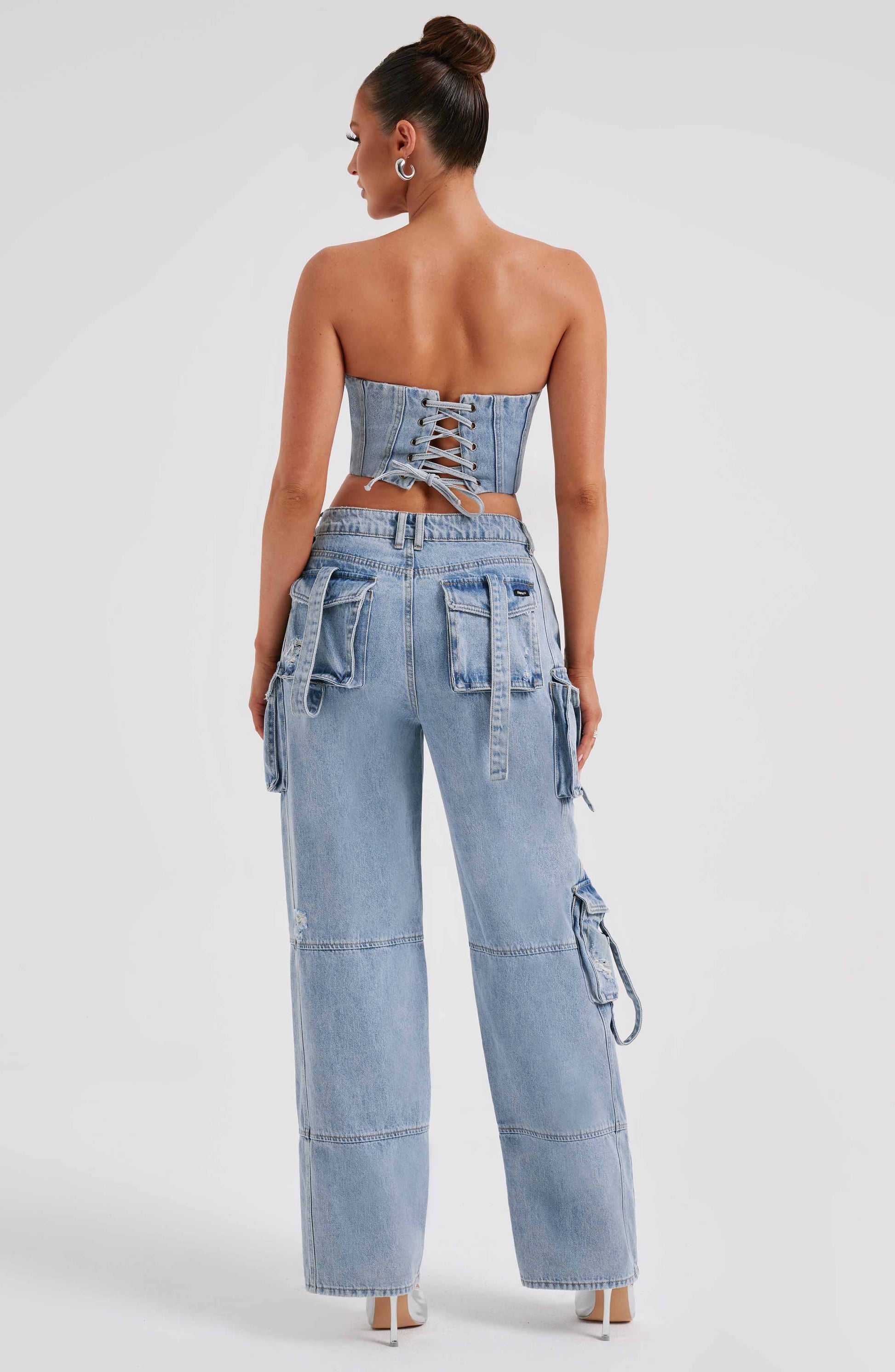 Cepli Bağcıklı Denim Kargo Pantolon Niebbla