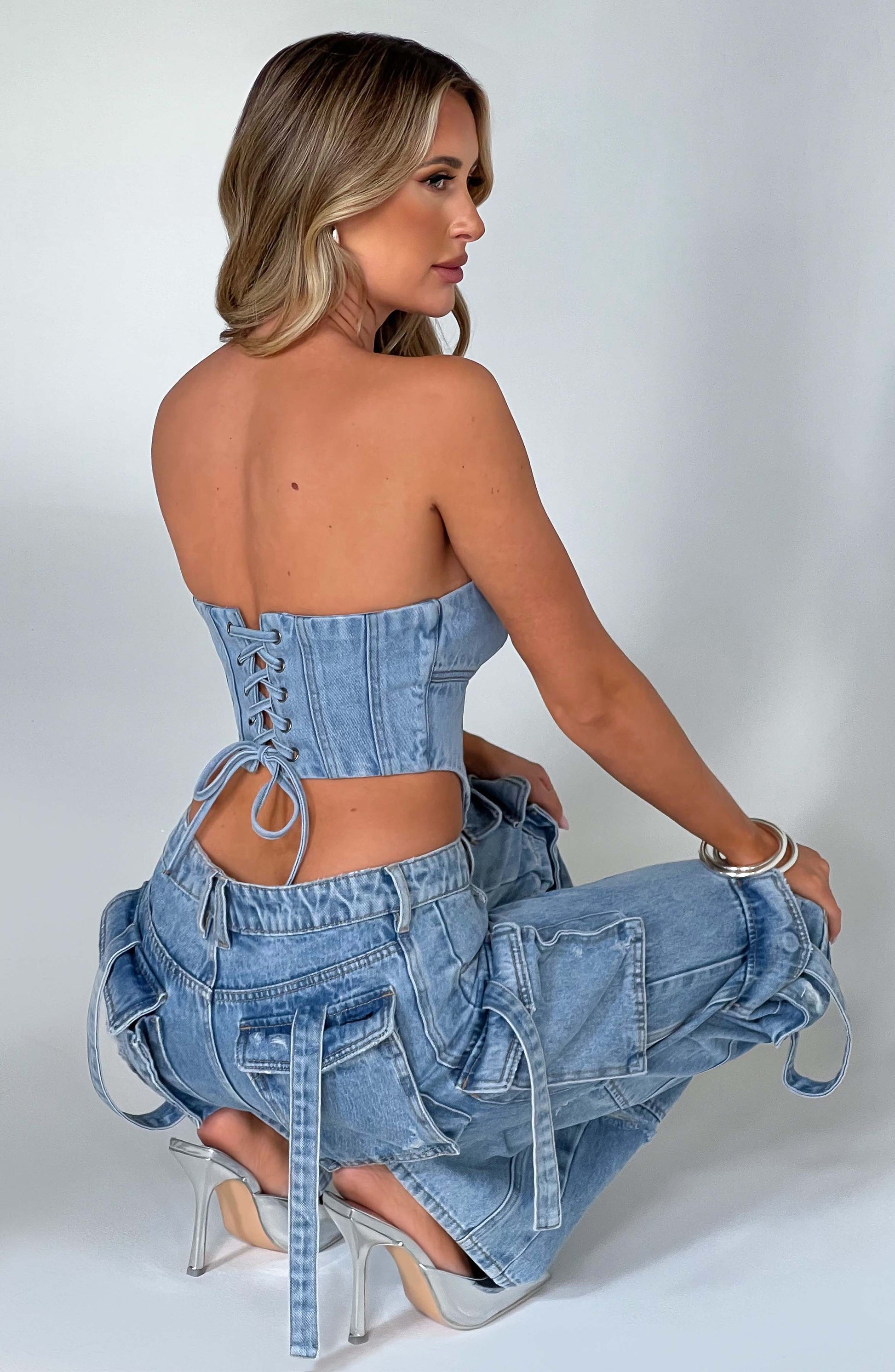Cepli Bağcıklı Denim Kargo Pantolon Niebbla
