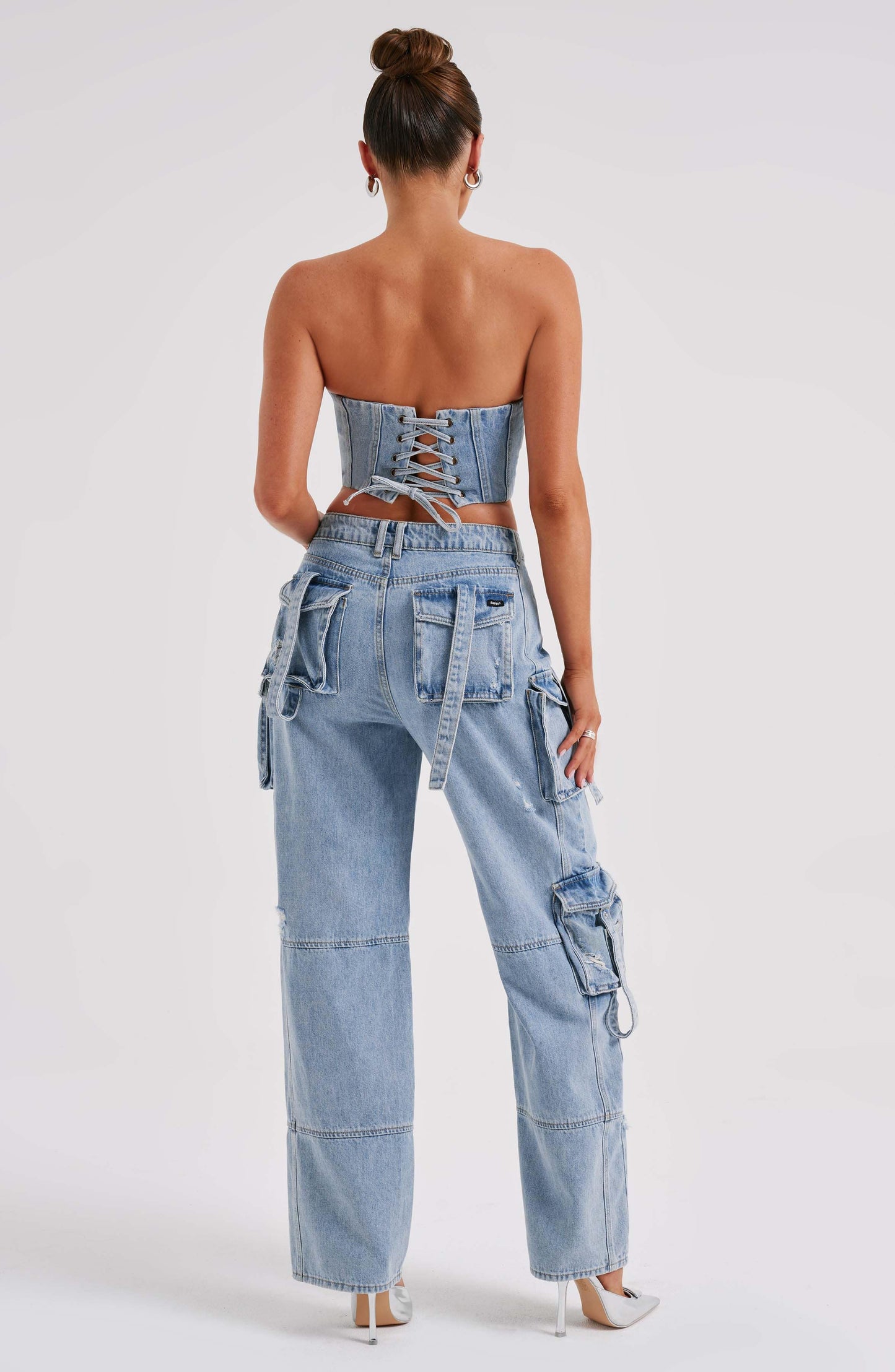 Cepli Bağcıklı Denim Kargo Pantolon Niebbla