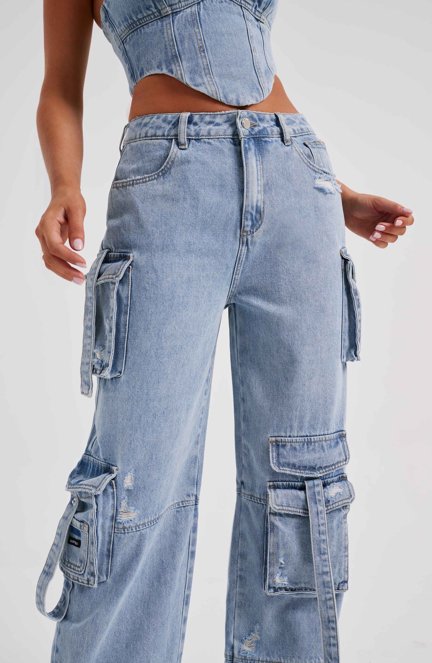 Cepli Bağcıklı Denim Kargo Pantolon Niebbla