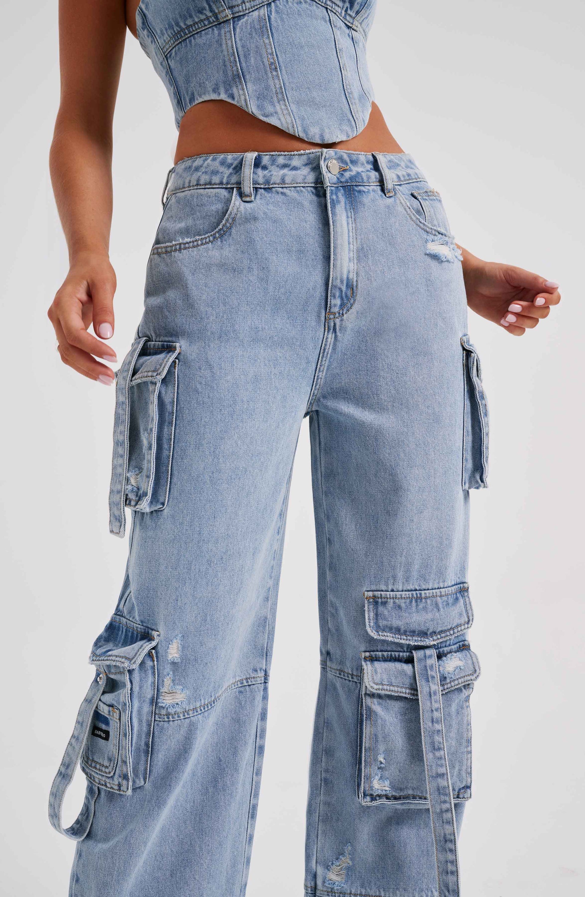 Cepli Bağcıklı Denim Kargo Pantolon Niebbla