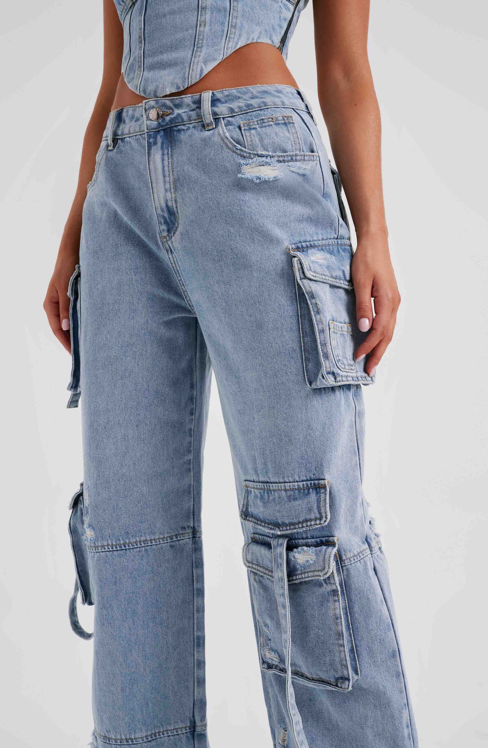 Cepli Bağcıklı Denim Kargo Pantolon Niebbla