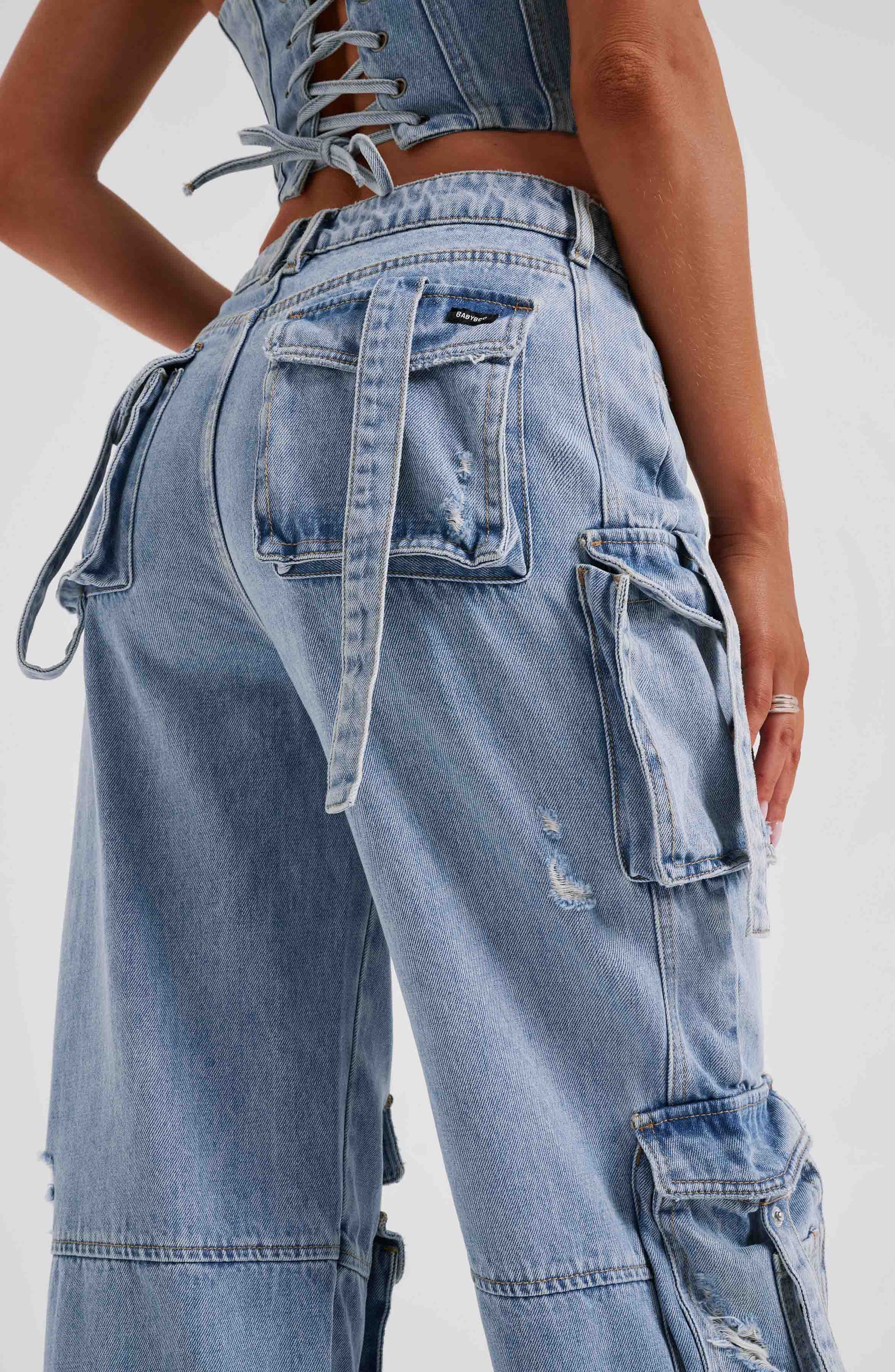 Cepli Bağcıklı Denim Kargo Pantolon Niebbla