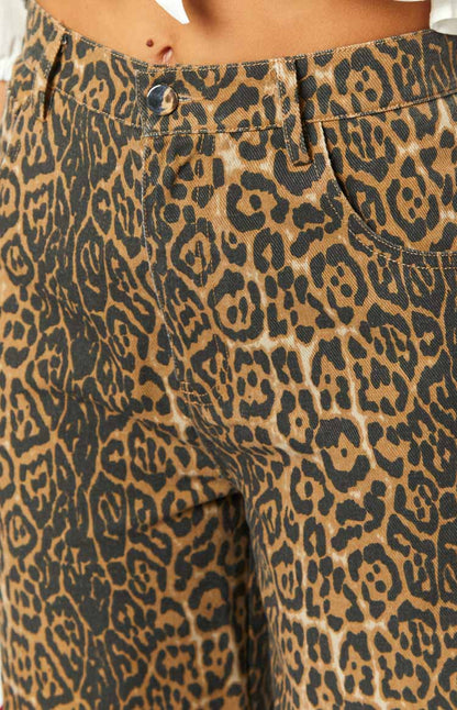 Serena - Leopar Desenli Düz Kesim Jean pantolon