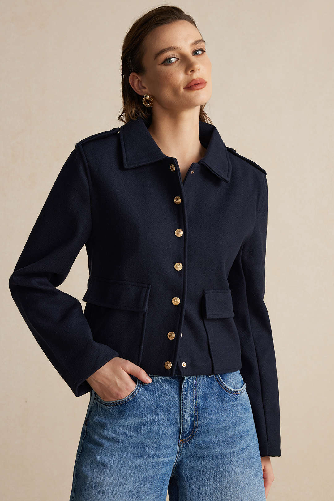 Button Pocket Long Sleeve Ceket Siaora