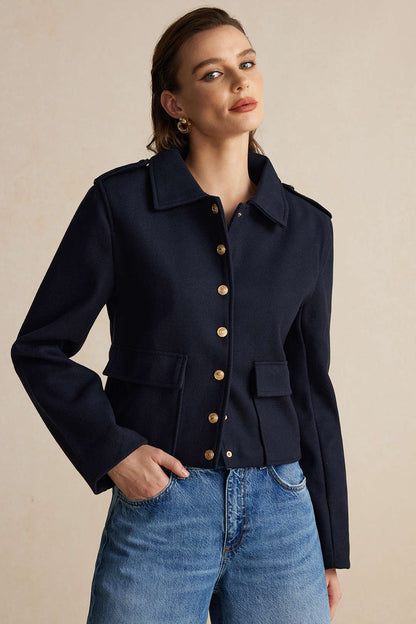Button Pocket Long Sleeve Ceket Siaora