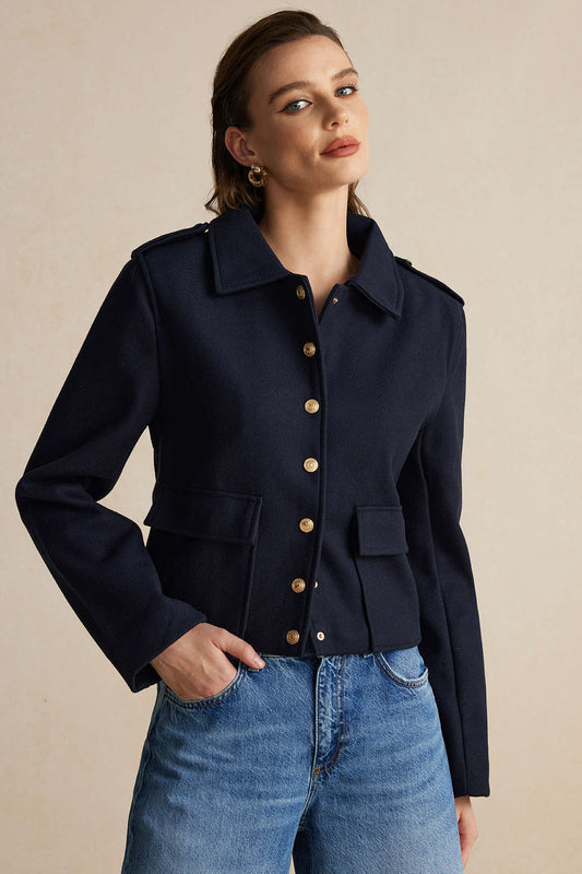 Button Pocket Long Sleeve Ceket Siaora