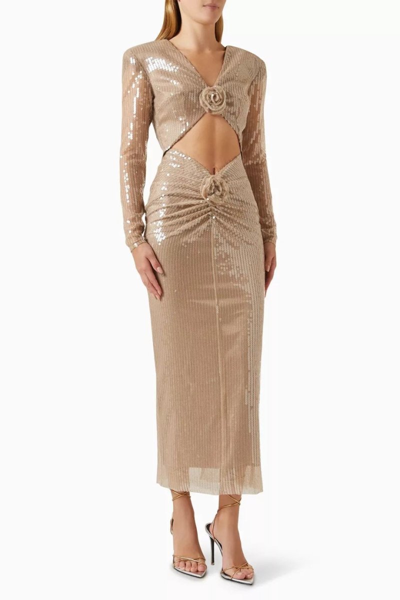 Cathy Flower Payetli Midi Elbise Niebbla