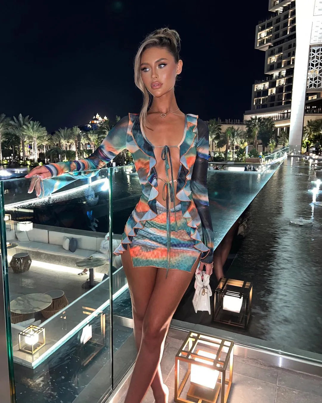 Caelina - Baskılı Dalga Detaylı Plaj Elbisesi Mağazam