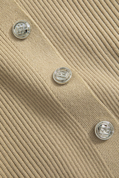 Button V-Neck Long-Sleeve Hırka Siaora