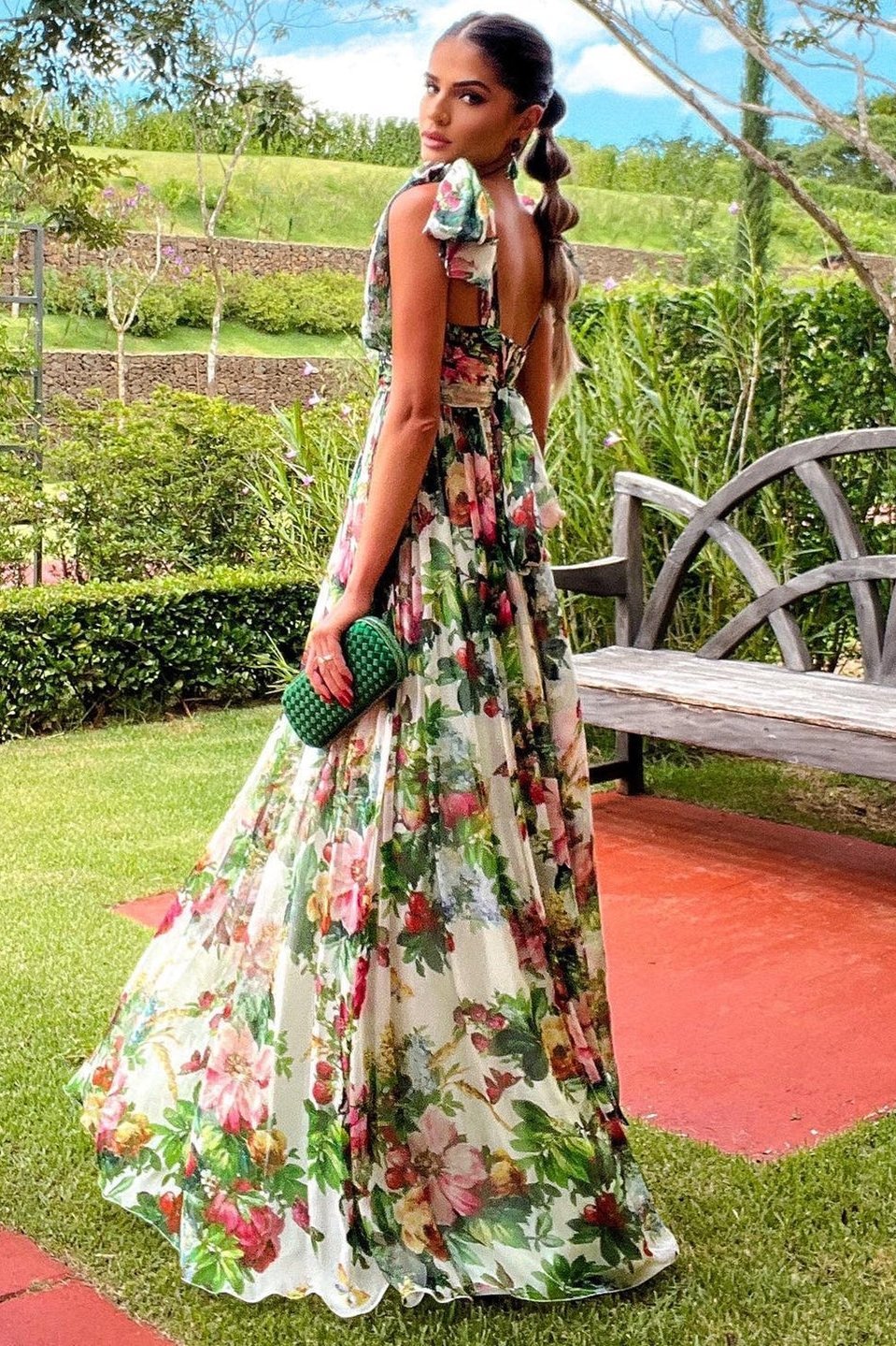 Dinah Baskılı Askılı Uzun Elbise Siaora