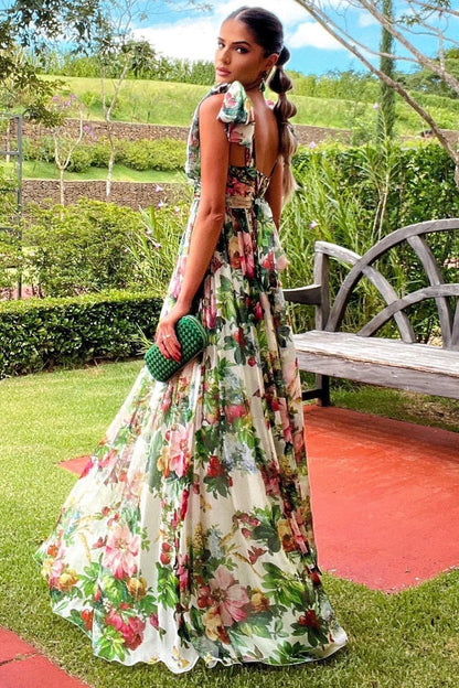 Dinah Baskılı Askılı Uzun Elbise Siaora
