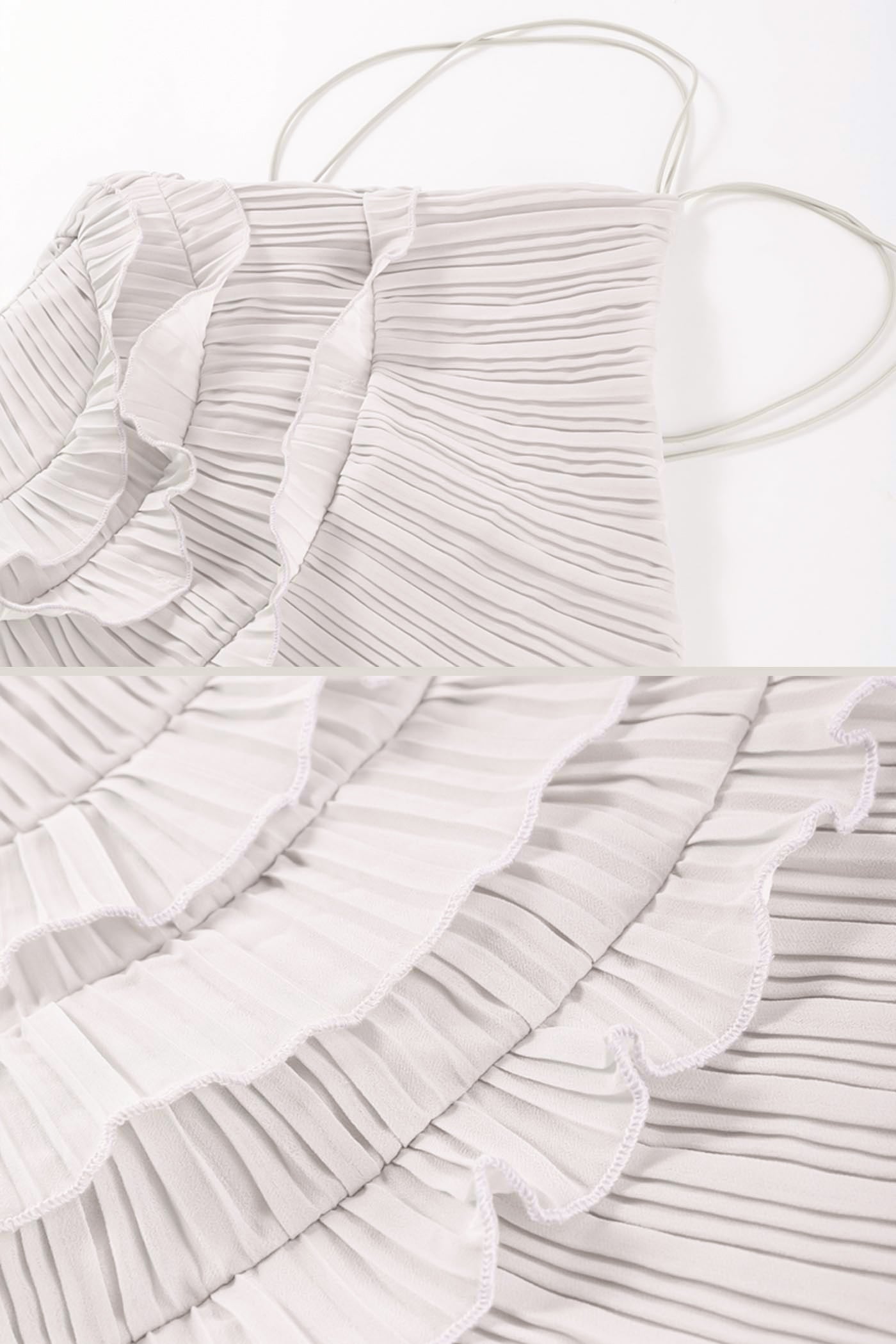 Fırfır Detaylı Pileli Halter Midi Elbise Siaora