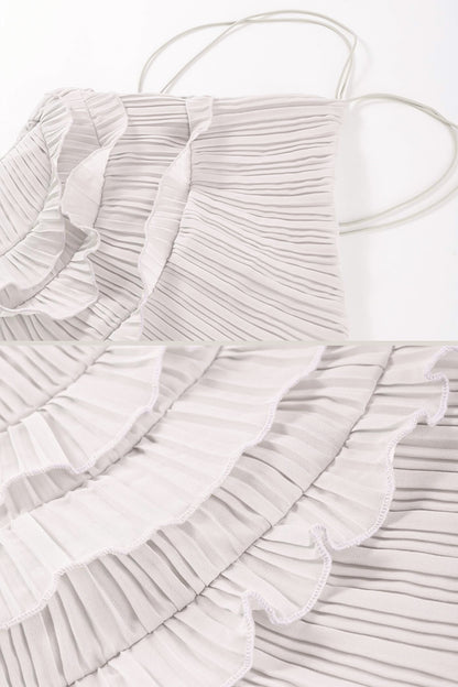 Fırfır Detaylı Pileli Halter Midi Elbise Siaora