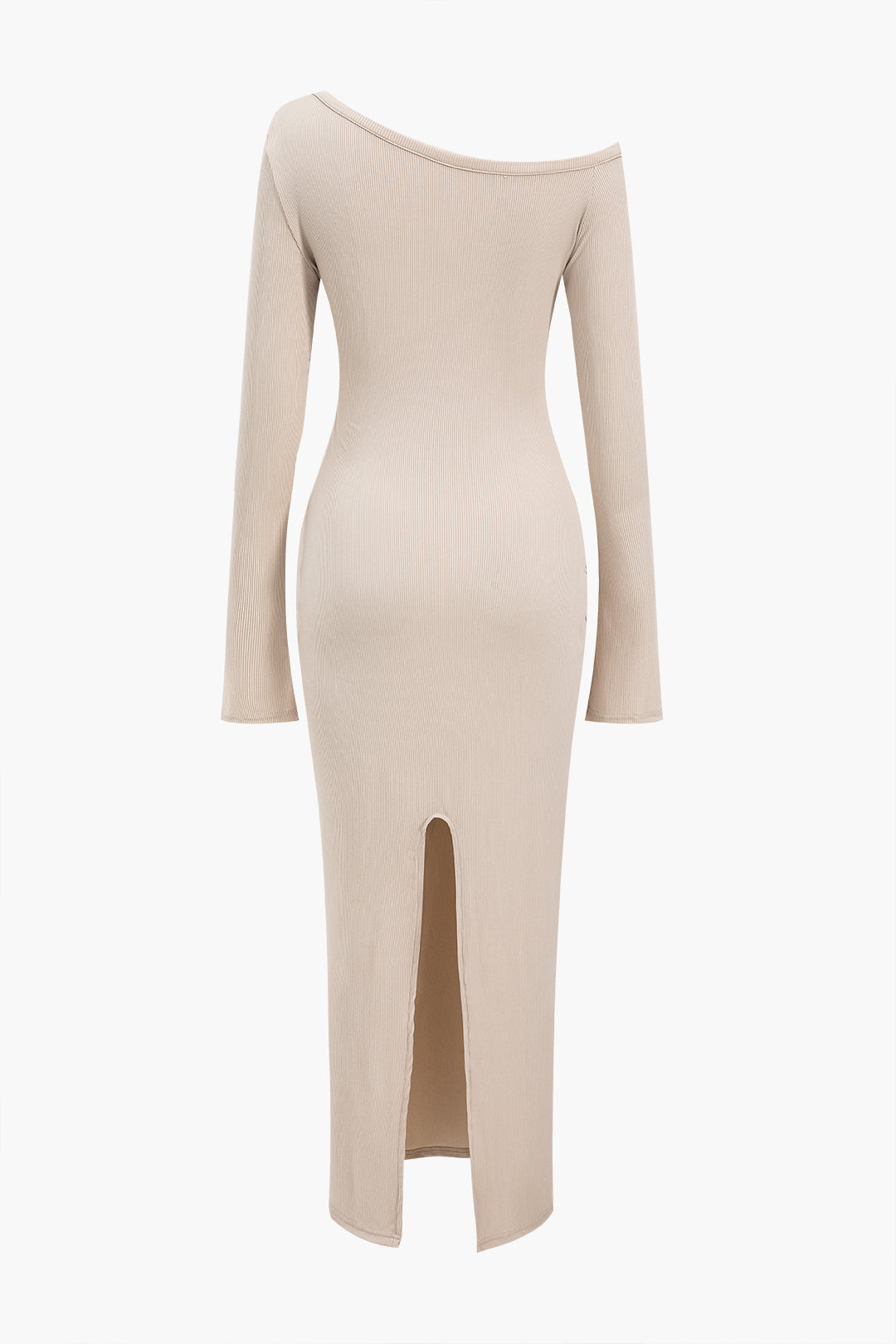 Button Asymmetric Neck Long Sleeve Maxi Elbise Siaora