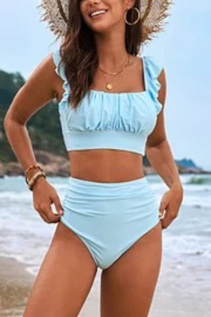 Botanik Desenli Fırfırlı İki Parçalı Streç Bikini Niebbla