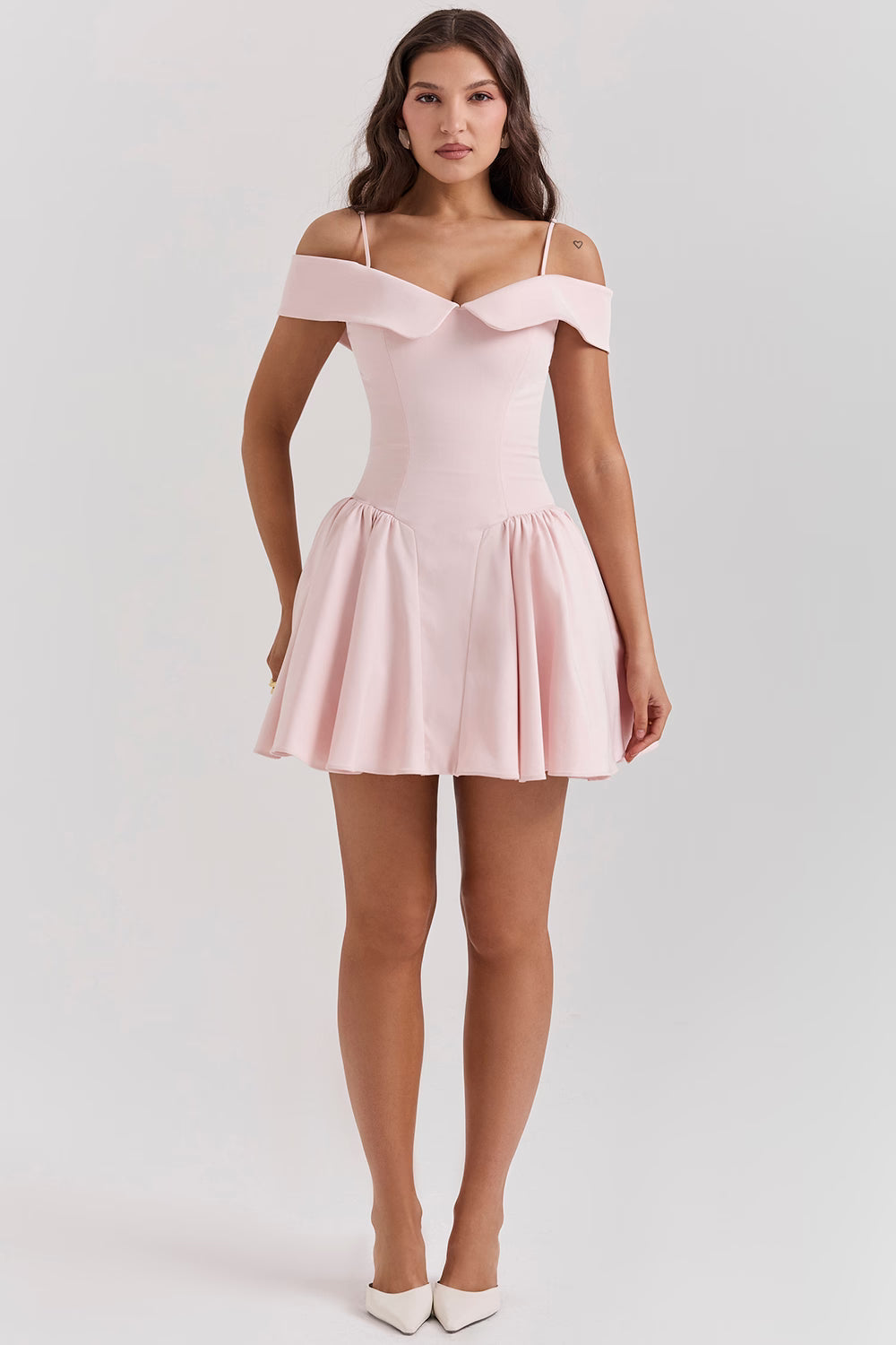 Elida Ballerina Pembe Omuz Açık Mini Elbise Niebbla