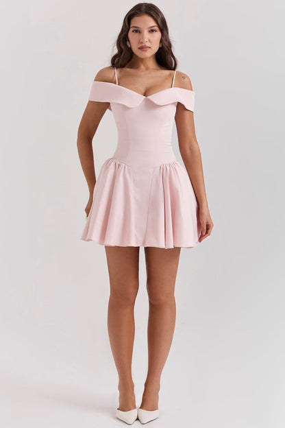 Elida Ballerina Pembe Omuz Açık Mini Elbise Niebbla