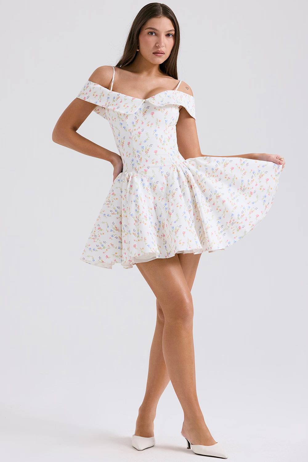 Elida Ballerina Pembe Omuz Açık Mini Elbise Niebbla