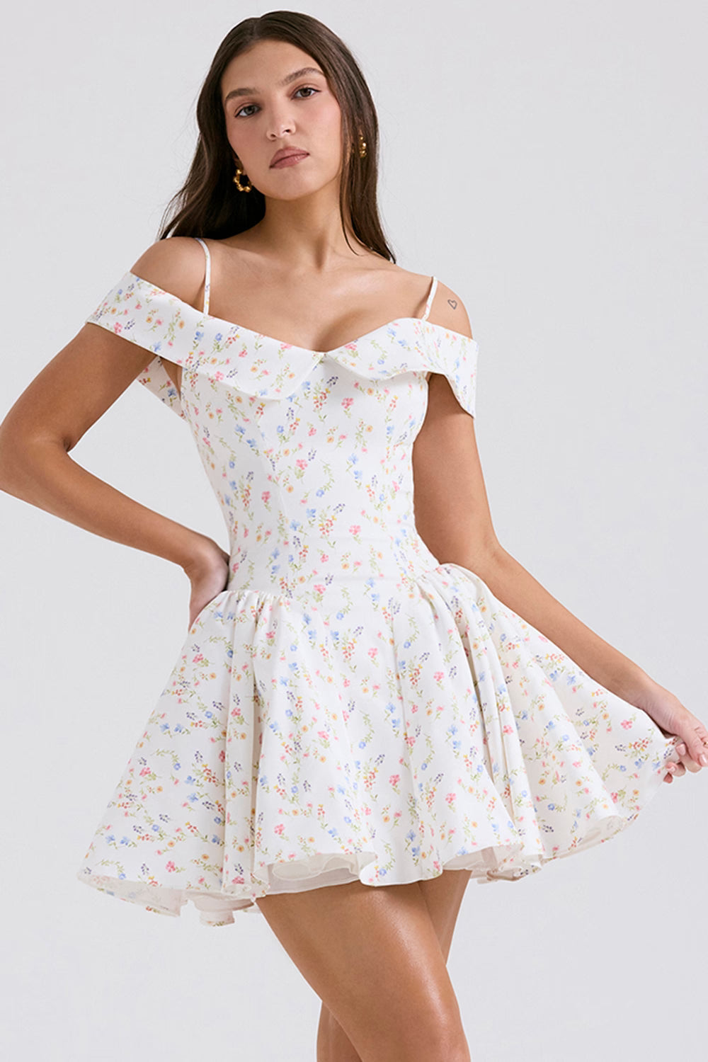 Elida Ballerina Pembe Omuz Açık Mini Elbise Niebbla