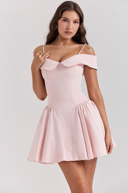 Elida Ballerina Pembe Omuz Açık Mini Elbise Niebbla