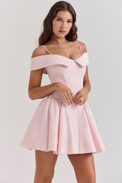Elida Ballerina Pembe Omuz Açık Mini Elbise Niebbla