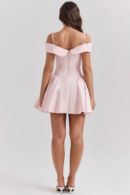 Elida Ballerina Pembe Omuz Açık Mini Elbise Niebbla