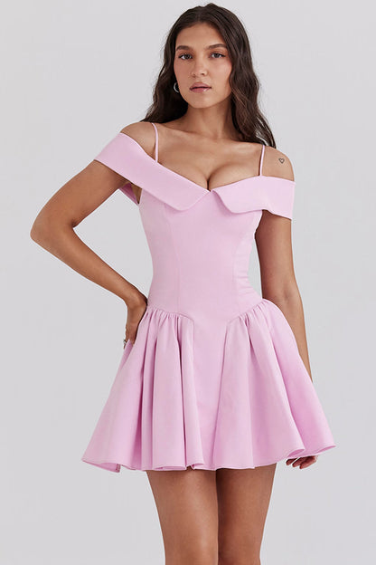 Elida Ballerina Pembe Omuz Açık Mini Elbise Niebbla