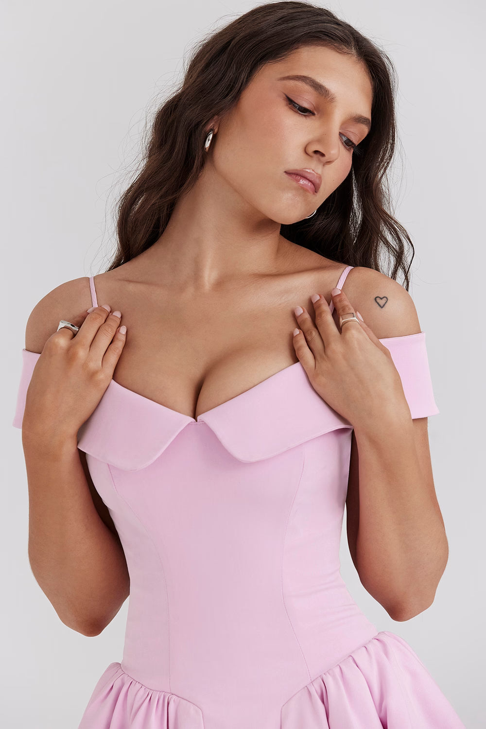 Elida Ballerina Pembe Omuz Açık Mini Elbise Niebbla