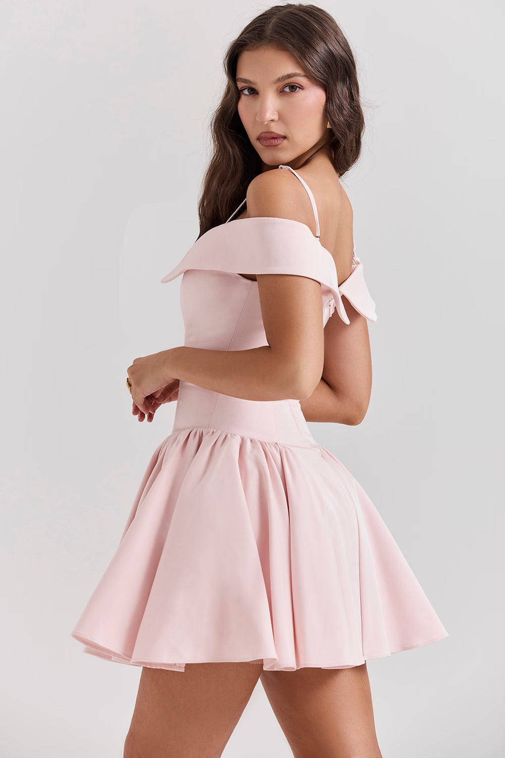 Elida Ballerina Pembe Omuz Açık Mini Elbise Niebbla