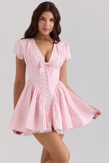 Emiliana Gingham Pamuklu Mini Elbise Niebbla