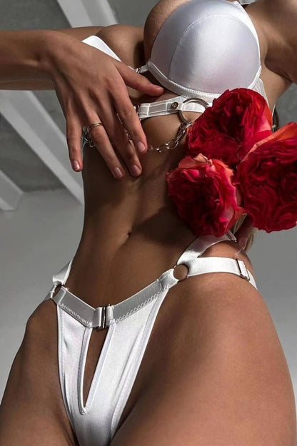 İki Parçalı Cazibeli İç Giyim Seti - INTIMISTE - Beyaz - Açık Seksi Pantolon THESVELTECHIC