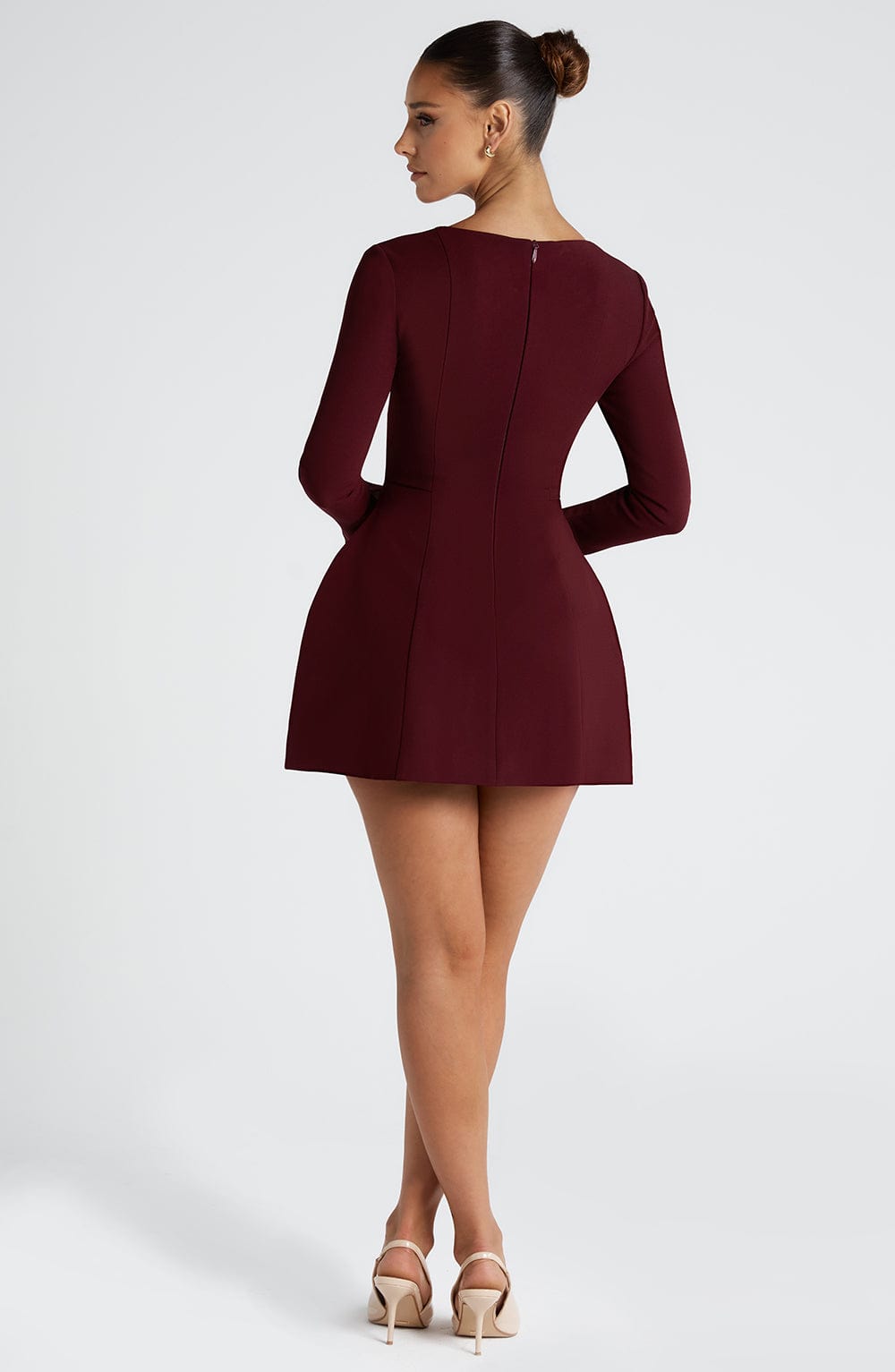 Bordo Kare Yaka Mini Elbise Niebbla