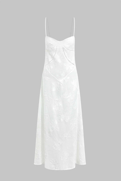 Çiçek Desenli Dokulu Örgü Bağcıklı Maxi Elbise Olyssatr