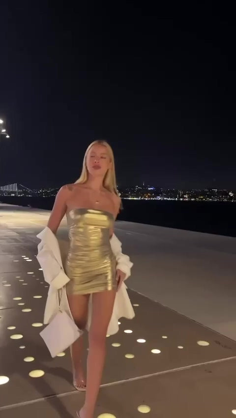 Kadın Göğüs Dekolteli Tek Kol Payetli Gümüş Mini Boy Elbise VİSKALİ trendyol