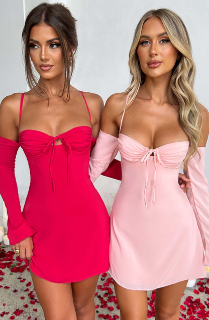 Askılı Mini Elbise - Pembe Niebbla